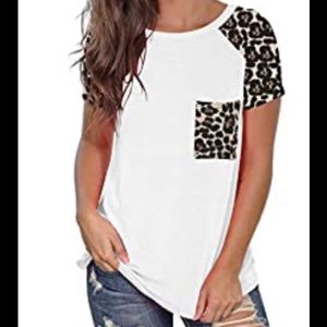 🆕 Trendy Short Sleeve Leopard pocket & detail Top